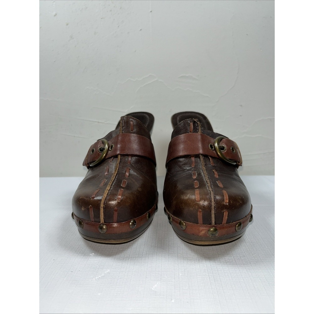 Vtg White Mt Womens 7.5M Cornelia Leather Studded Mules Clogs Brown 70s Y2K Boho - Picture 2 of 15